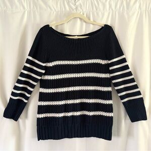J. Crew | M | Navy & White Striped Chunky Knit Crew Neck Sweater